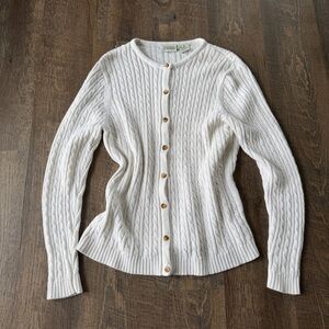 Vintage Cream Cable Knit Cardigan Button Front Classic Sweater Size S